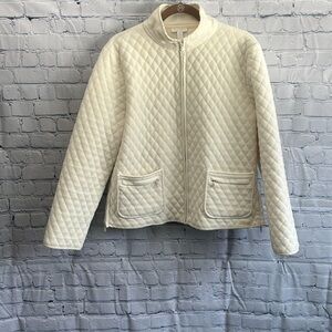 Charter Club cream quilted‎ fleece zip up jacket woman’s size large